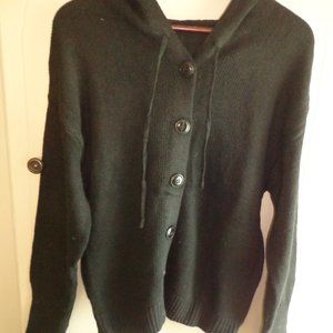 New Lapentry Hooded Cardigan S Black Button Closure Rib-Knit Cuffs/Hem
